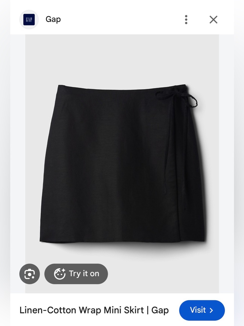 90s style Gap Classic Black Wrap Mini Skirt-linen cotton